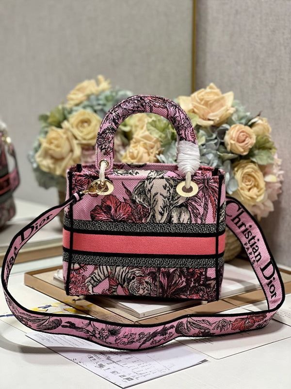 CD Elephant Pink 24 Lady Dior Bag Canvas 336676