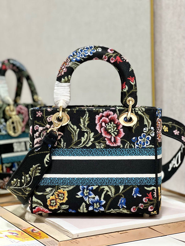 CD Flower Black Lady Dior Bag Canvas 336670