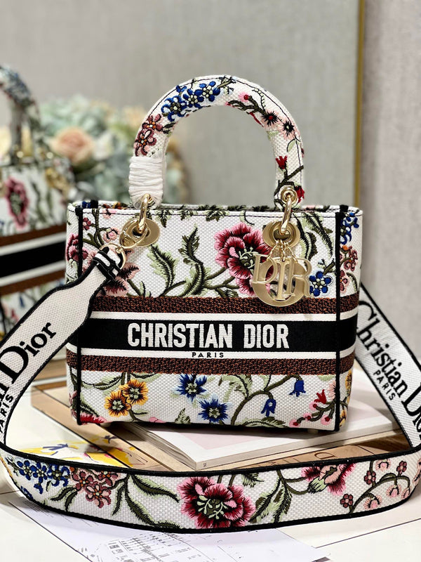 CD Floral White Lady Dior Bag Canvas 336682