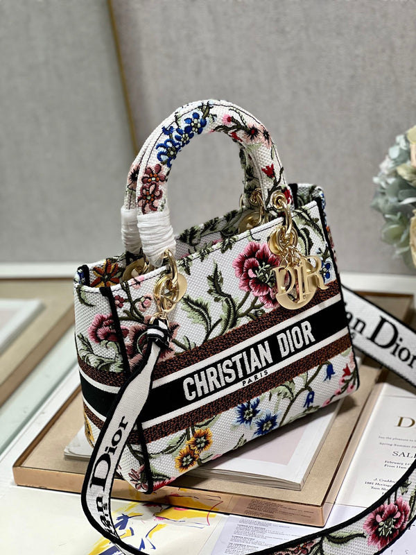 CD Floral White Lady Dior Bag Canvas 336682