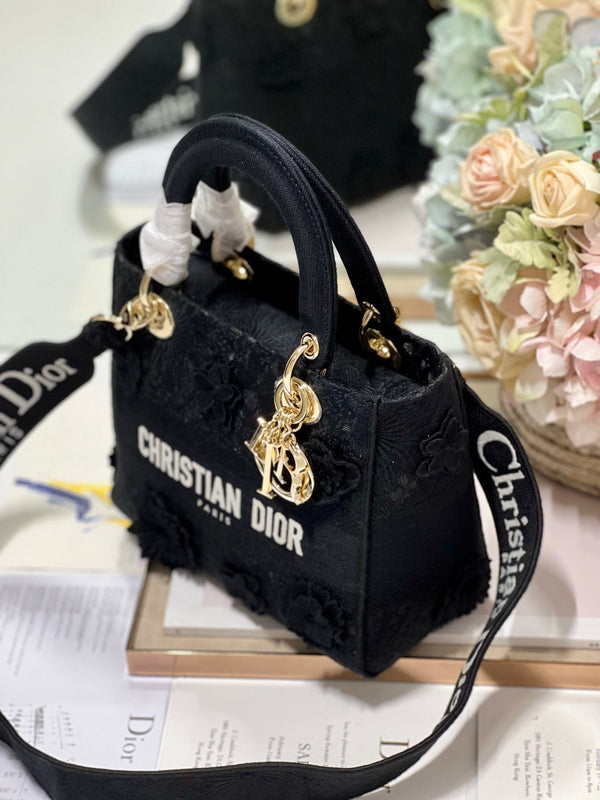 CD Flower Black 24 Lady Dior Bag Canvas 336721