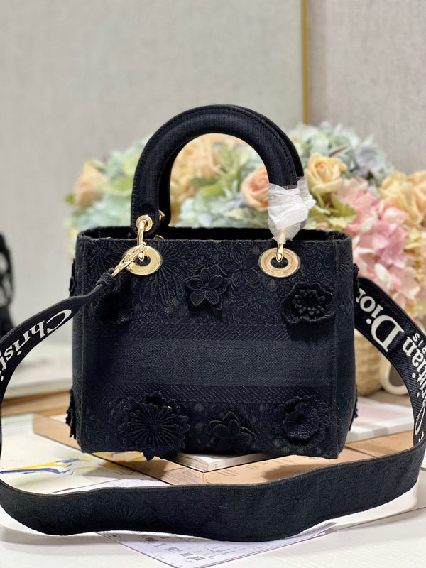 CD Flower Black 24 Lady Dior Bag Canvas 336721