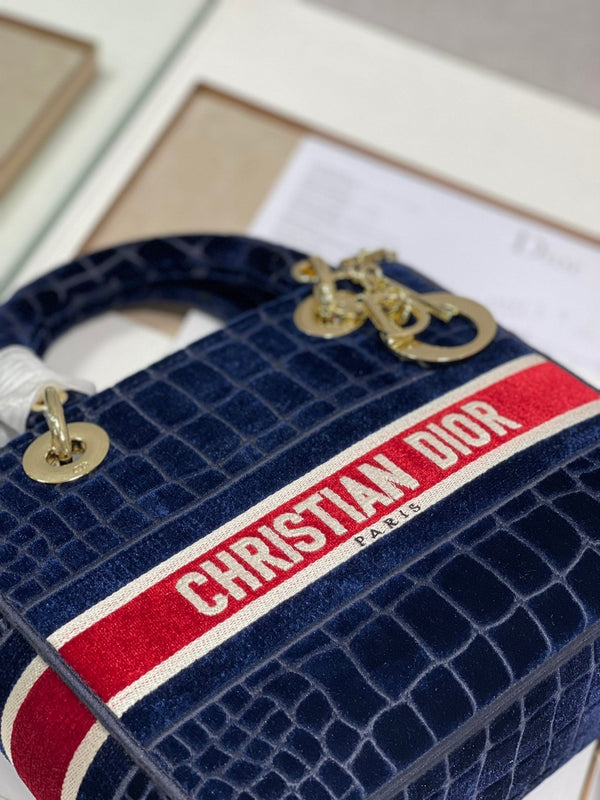 Borsa Lady Dior in velluto con motivo coccodrillo 24 in tela CD 336657