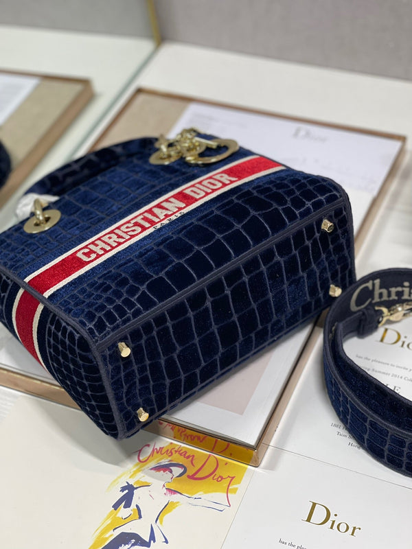 Borsa Lady Dior in velluto con motivo coccodrillo 24 in tela CD 336657