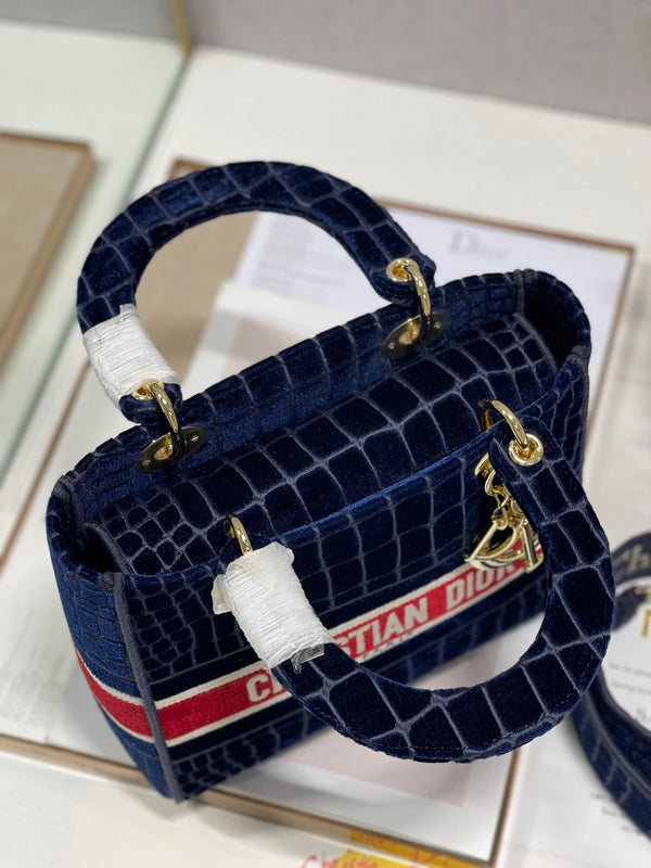 Borsa Lady Dior in velluto con motivo coccodrillo 24 in tela CD 336657