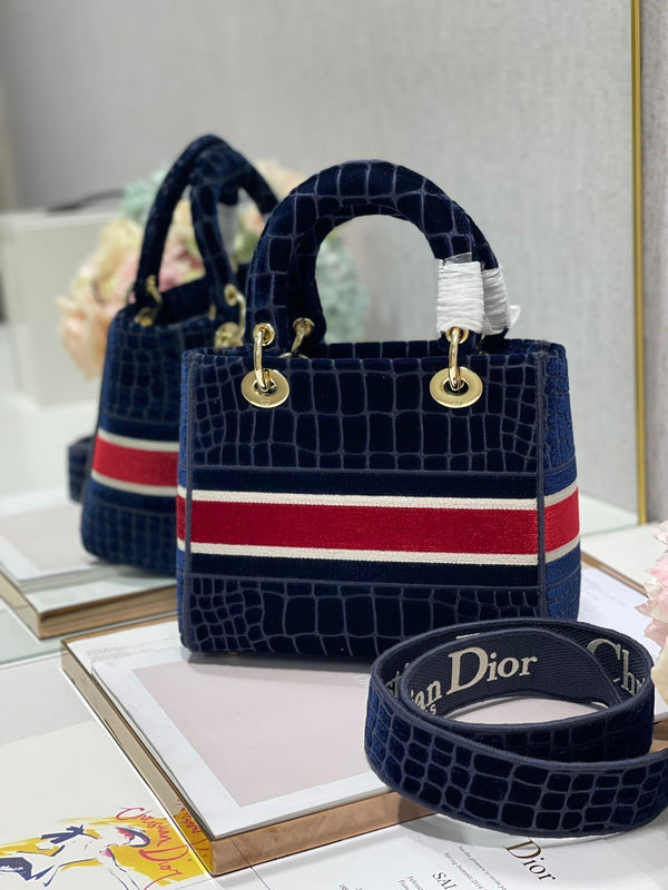 Borsa Lady Dior in velluto con motivo coccodrillo 24 in tela CD 336657