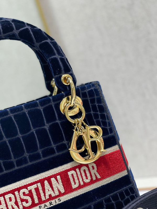 Borsa Lady Dior in velluto con motivo coccodrillo 24 in tela CD 336657