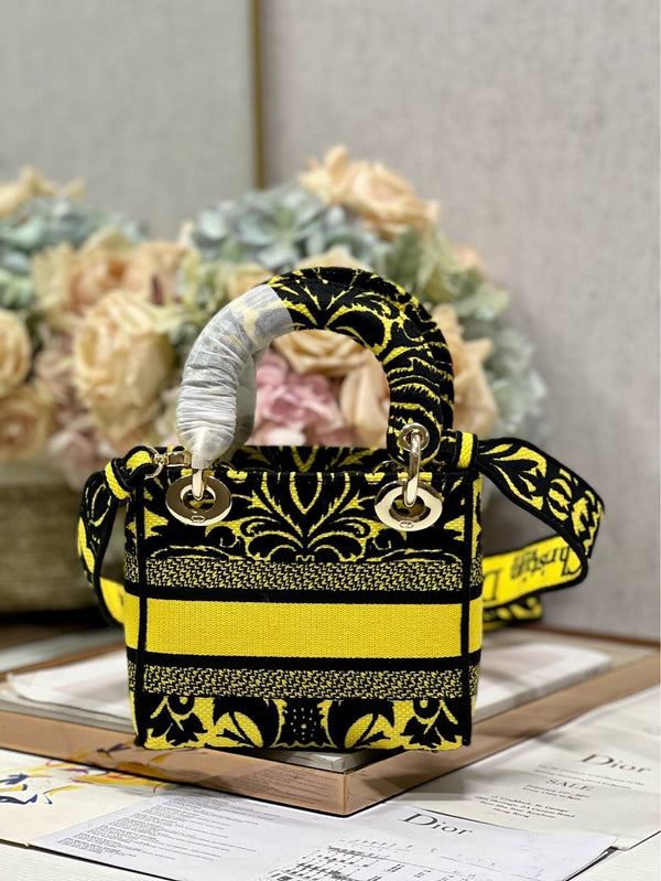 CD Flame Yellow 17 Lady Dior Bag Canvas 336745