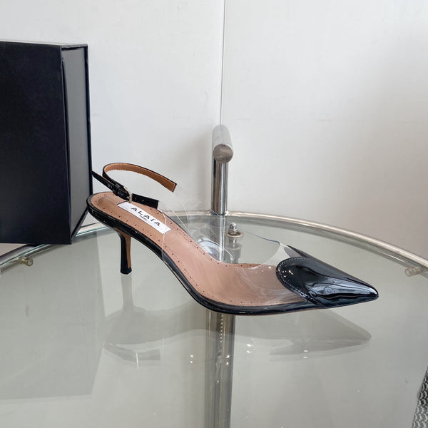 ALAIA HIGH 6 CM SLINGBACK IN BLACK PATENT CALFSKIN AND FILM