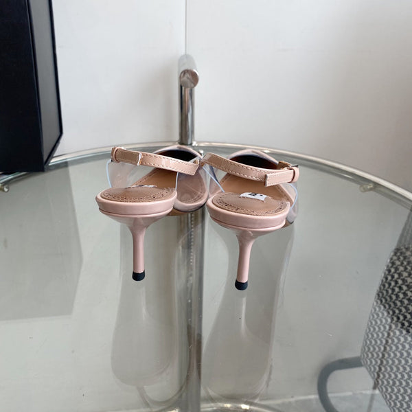 SLINGBACK ALAIA ALTA 6 CM IN VITELLO VERNICIATO BEIGE CREMA E FILM