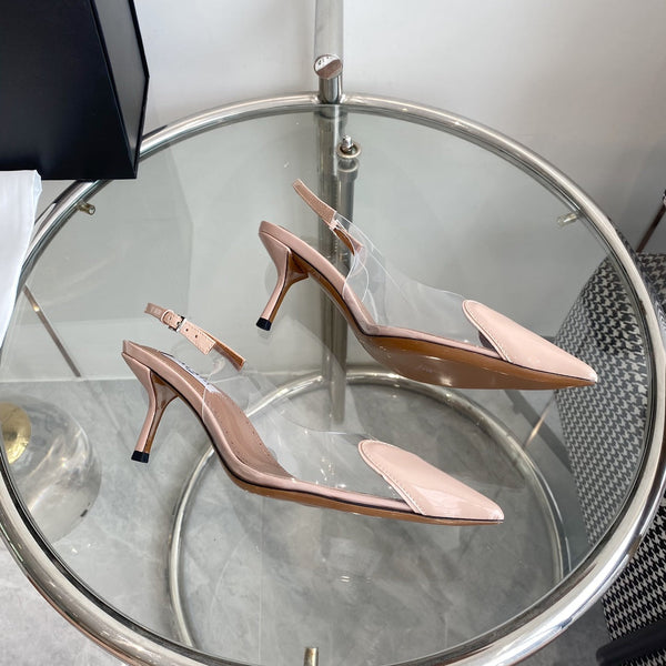 SLINGBACK ALAIA ALTA 6 CM IN VITELLO VERNICIATO BEIGE CREMA E FILM