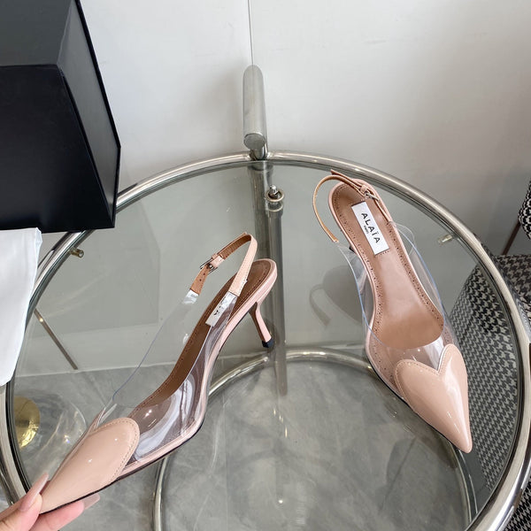SLINGBACK ALAIA ALTA 6 CM IN VITELLO VERNICIATO BEIGE CREMA E FILM