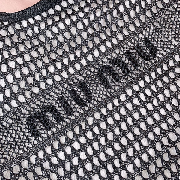 ivy mini tote bag 40cm black woven fabric and linen