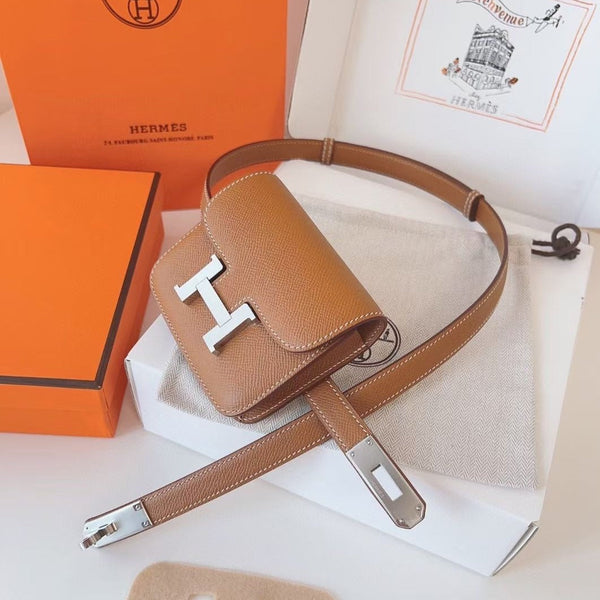 hm kelly belt 18mm with constance slim brown epsom silver hardware