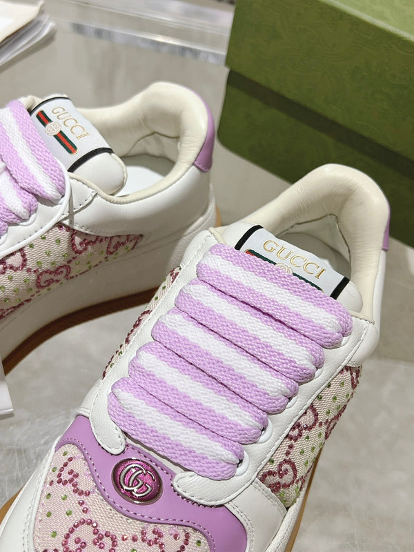 GG SCREENER 50 SNEAKER WHITE AND PURPLE CALFSKIN