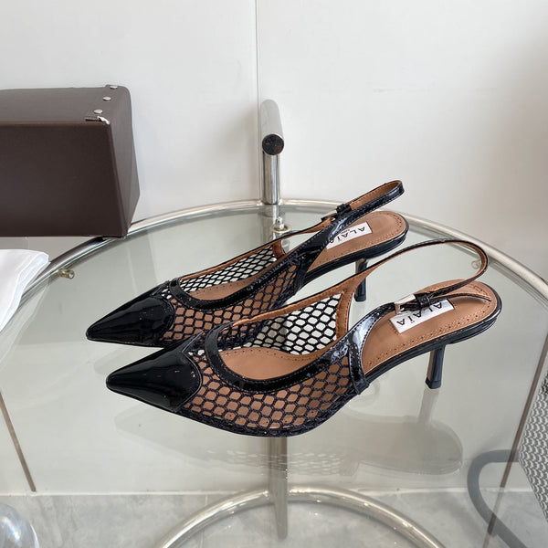 slingback alaia 60 rete a cuore nero pelle di agnello