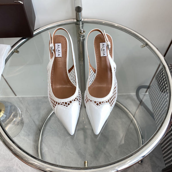 alaia slingbacks 60 fishnet white heart lambskin
