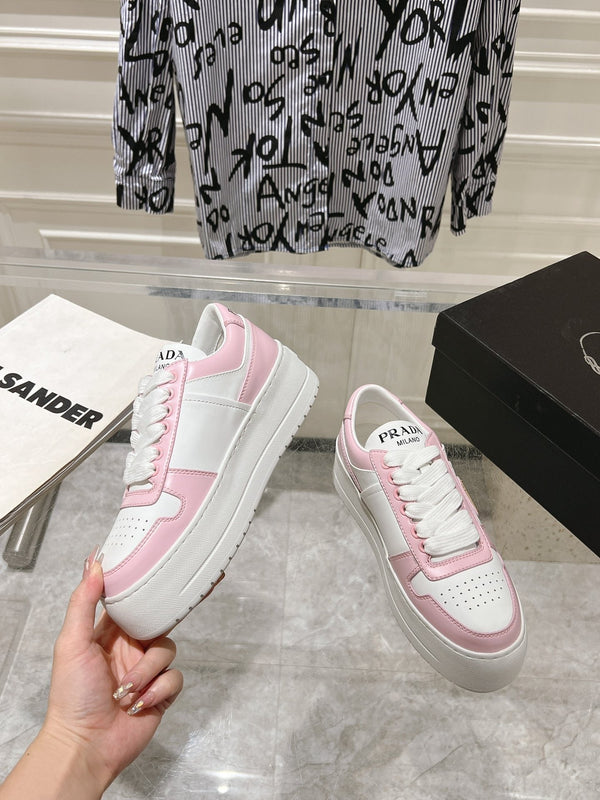 SNEAKERS PRA DOWNTOWN BOLD IN PELLE DI VITELLO BIANCA E ROSA CHIARO