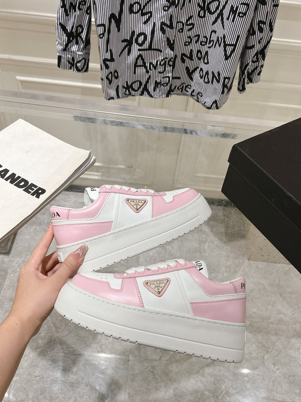 SNEAKERS PRA DOWNTOWN BOLD IN PELLE DI VITELLO BIANCA E ROSA CHIARO