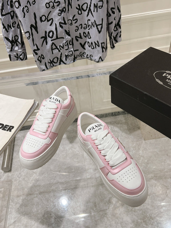 SNEAKERS PRA DOWNTOWN BOLD IN PELLE DI VITELLO BIANCA E ROSA CHIARO