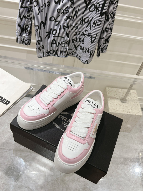 SNEAKERS PRA DOWNTOWN BOLD IN PELLE DI VITELLO BIANCA E ROSA CHIARO