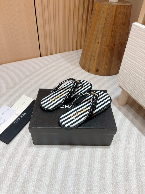 CC WOVEN FLIP FLOP WHITE MIX BLACK SHEEPSKIN