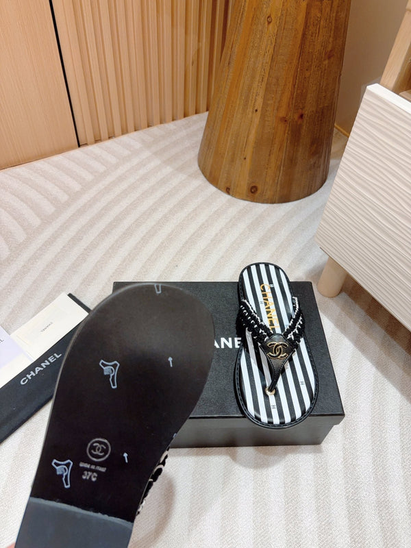 CC WOVEN FLIP FLOP WHITE MIX BLACK SHEEPSKIN