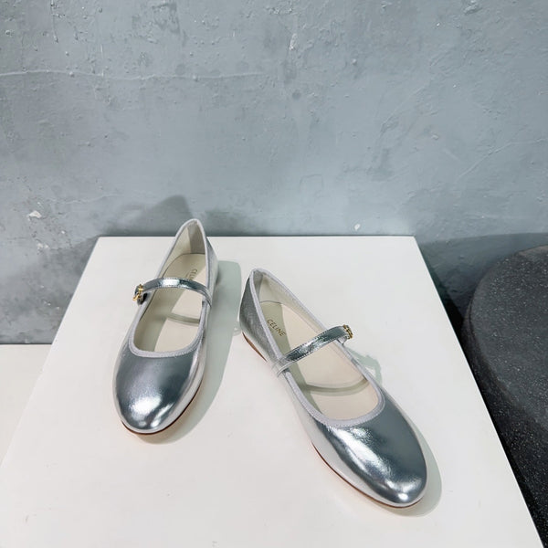 BALLET FLAT IN SILVER CALFSKIN