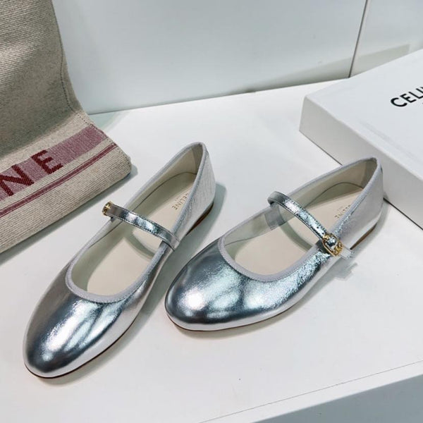BALLET FLAT IN SILVER CALFSKIN