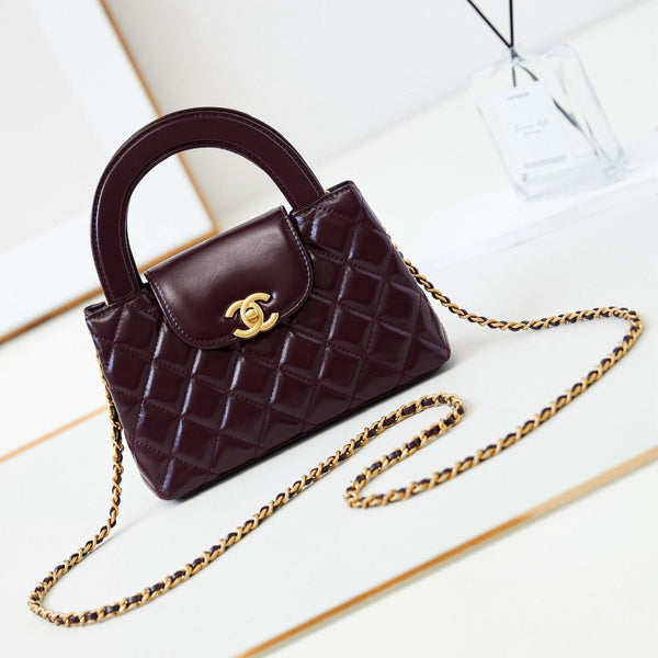 borsa shopper kelly nano cc 24a 19cm in pelle di agnello rosso ciliegia