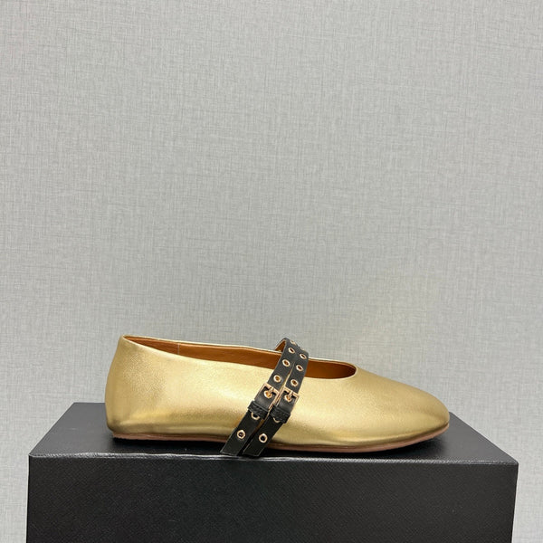 ALAIA MARY JANE SHOES IN GOLDEN LAMBSKIN SILVER HARDWARE