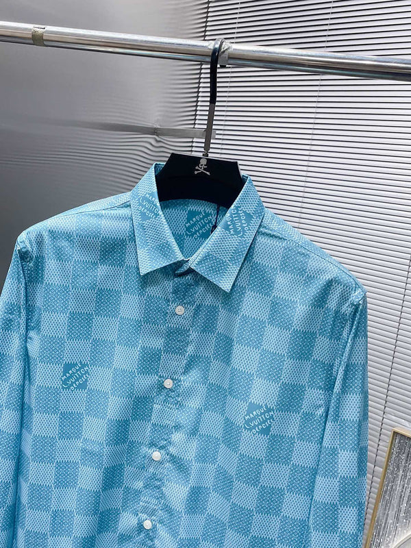 CAMICIA A MANICHE LUNGHE LV BLU DAMIER 238816