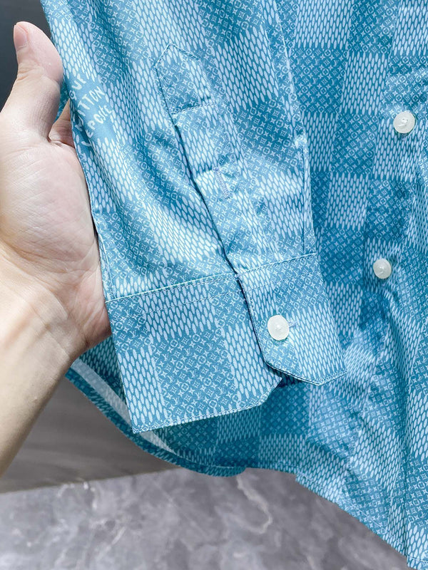 CAMICIA A MANICHE LUNGHE LV BLU DAMIER 238816