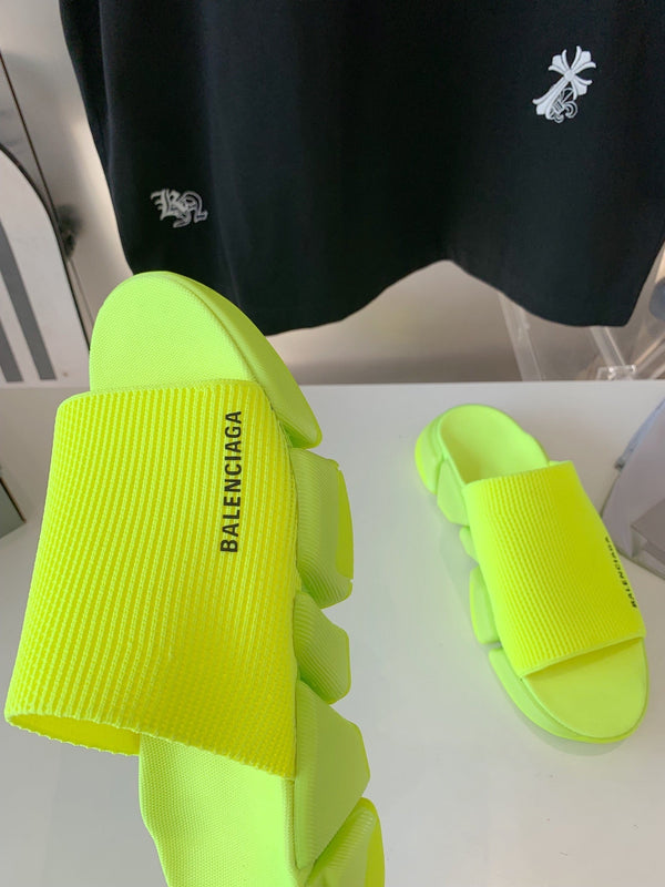 SPEED 2.0 SLIDE SANDAL IN NEON GREEN RECYCLED KNIT