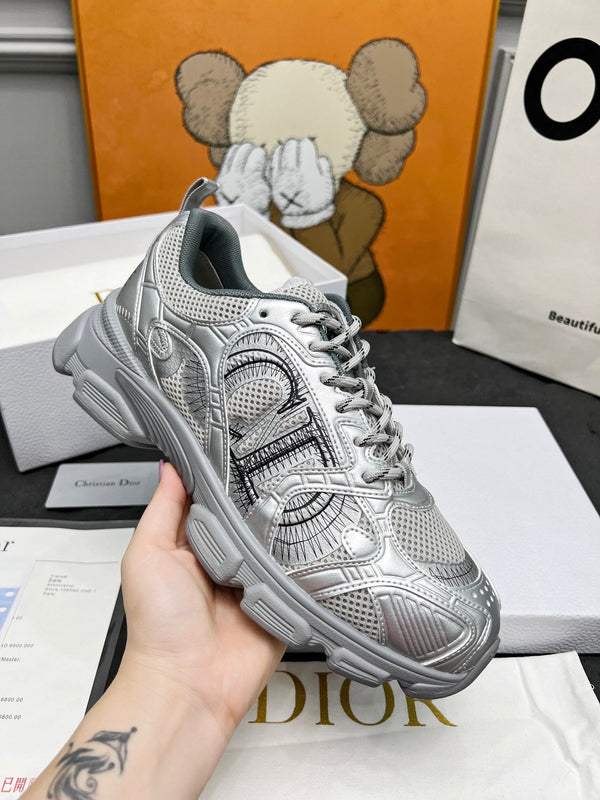 CD Chrono Sneaker Grey Mesh Fabric And Calfskin