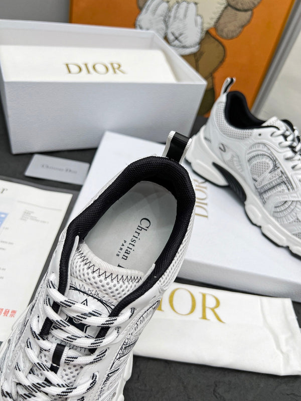 CD Chrono Sneaker White Black Mesh Fabric And Calfskin