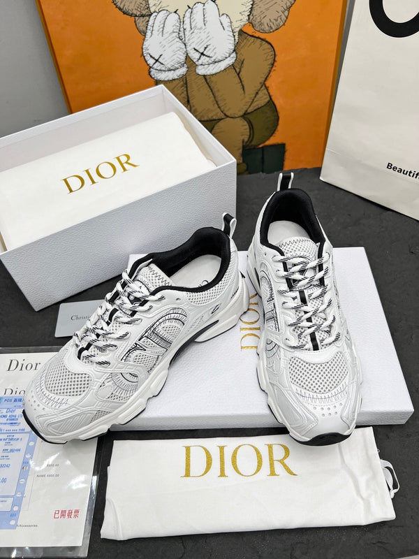 CD Chrono Sneaker White Black Mesh Fabric And Calfskin