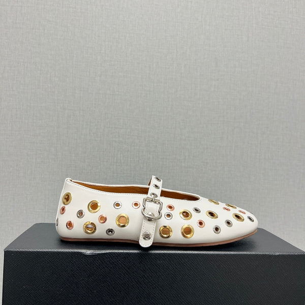 ALAIA MARY JANE SHOES IN WHITE LAMBSKIN GOLD MIX SILVER HARDWARE