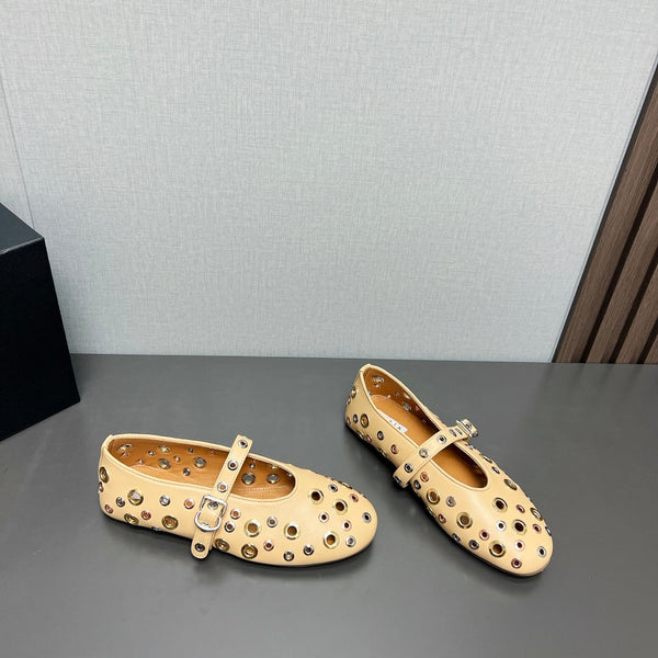 SCARPE MARY JANE ALAIA IN PELLE DI AGNELLO BEIGE CREMA E FERRAMENTA IN ARGENTO E ORO