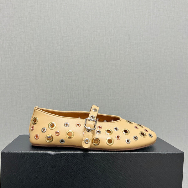 SCARPE MARY JANE ALAIA IN PELLE DI AGNELLO BEIGE CREMA E FERRAMENTA IN ARGENTO E ORO