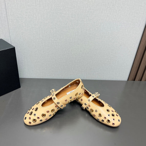 SCARPE MARY JANE ALAIA IN PELLE DI AGNELLO BEIGE CREMA E FERRAMENTA IN ARGENTO E ORO