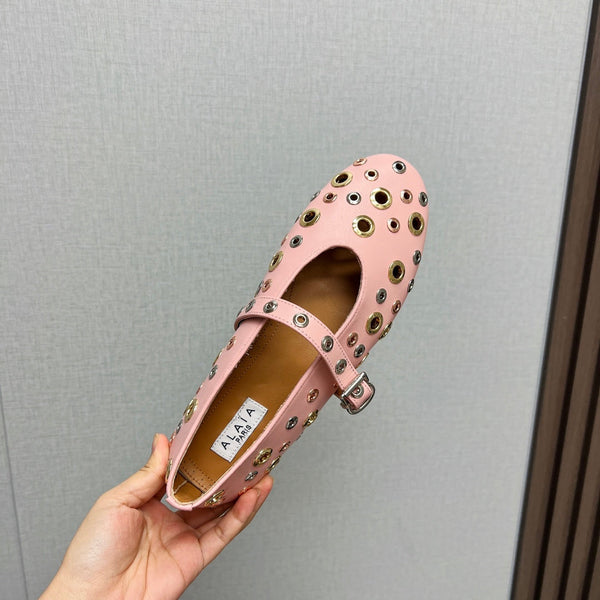 SCARPE MARY JANE ALAIA IN PELLE DI AGNELLO ROSA CHIARO CON FERRAMENTA IN ARGENTO E ORO