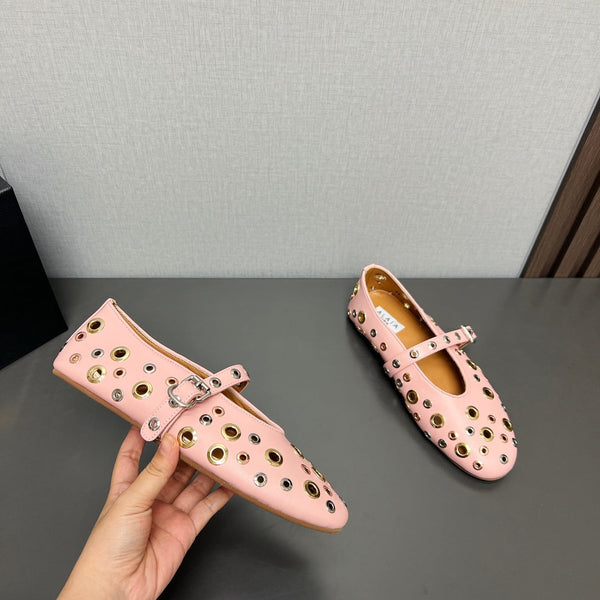 SCARPE MARY JANE ALAIA IN PELLE DI AGNELLO ROSA CHIARO CON FERRAMENTA IN ARGENTO E ORO