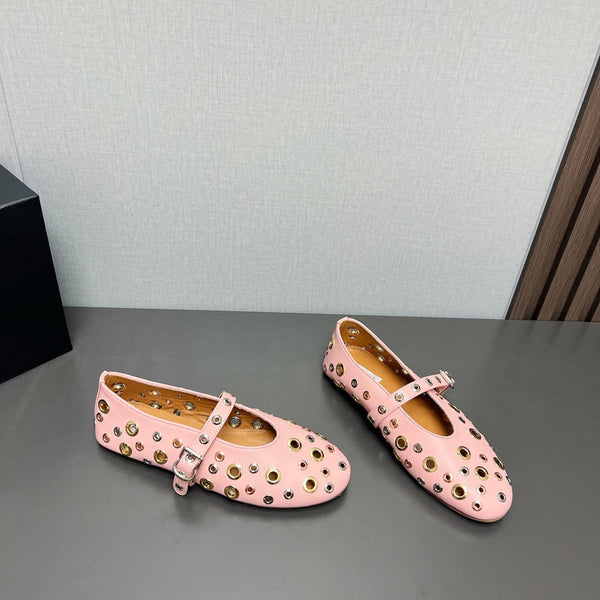 SCARPE MARY JANE ALAIA IN PELLE DI AGNELLO ROSA CHIARO CON FERRAMENTA IN ARGENTO E ORO