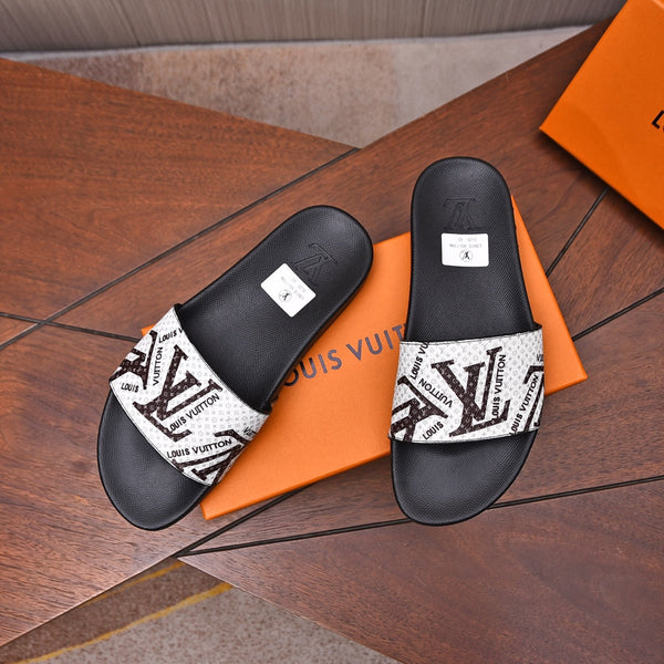 LV MULE WHITE WITH BLACK LOGO MONOGRAM CALFSKIN