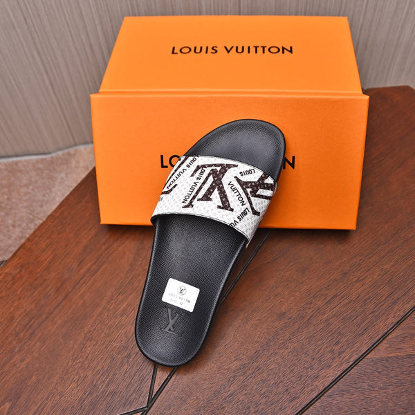 LV MULE WHITE WITH BLACK LOGO MONOGRAM CALFSKIN