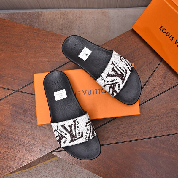 LV MULE WHITE WITH BLACK LOGO MONOGRAM CALFSKIN