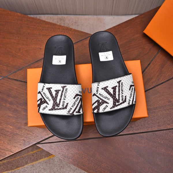 LV MULE WHITE WITH BLACK LOGO MONOGRAM CALFSKIN