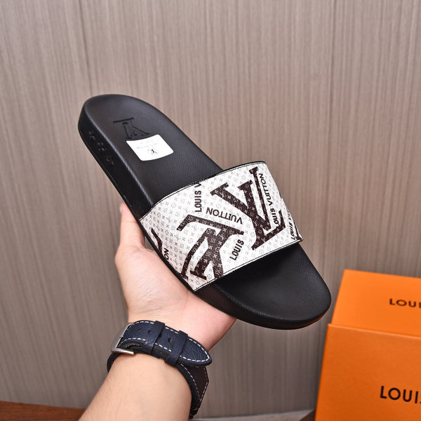 LV MULE WHITE WITH BLACK LOGO MONOGRAM CALFSKIN