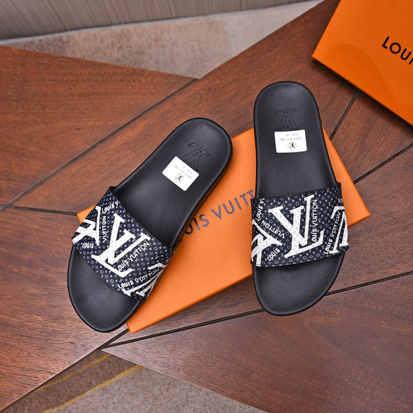 LV MULE BLACK WITH WHITE LOGO MONOGRAM CALFSKIN